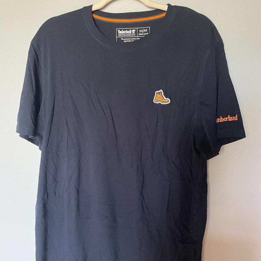 Timberland T Shirt Men’s Medium M Short Sleeve Blue Boot Patch